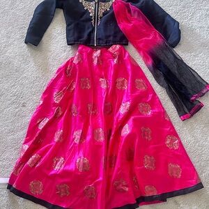Pink and Black Embroidered Lehenga Set